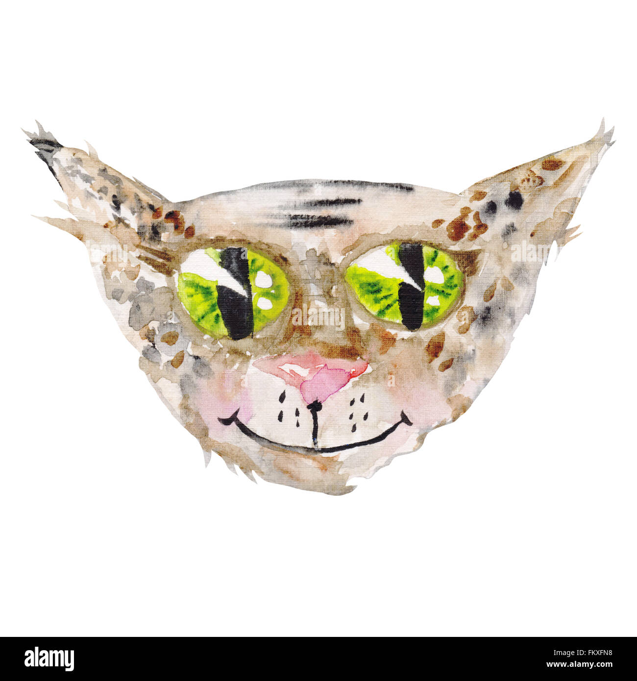 Hand-painted cute cartoon kitten with large eyes isolated on white ...
