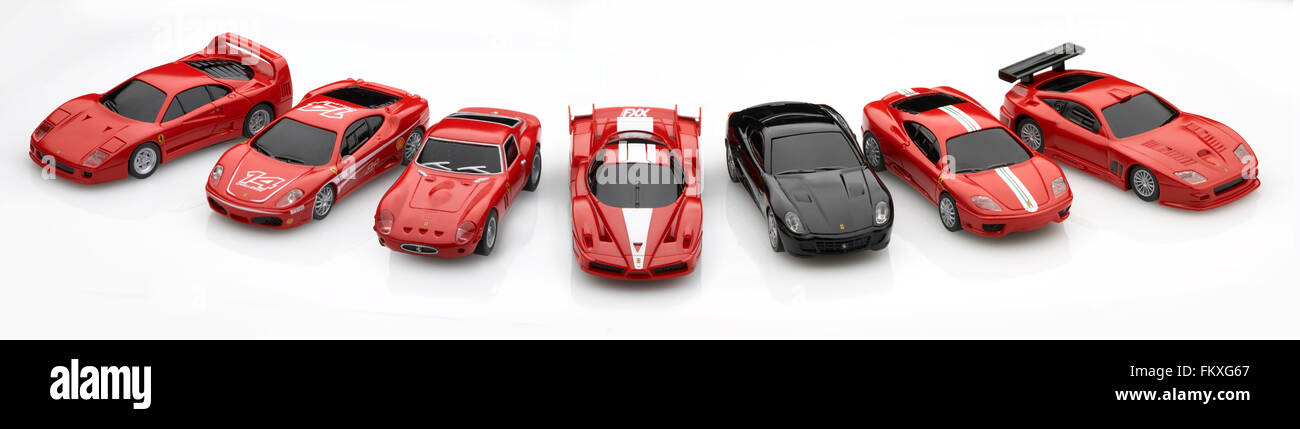 range of toy ferrari cars Stock Photo