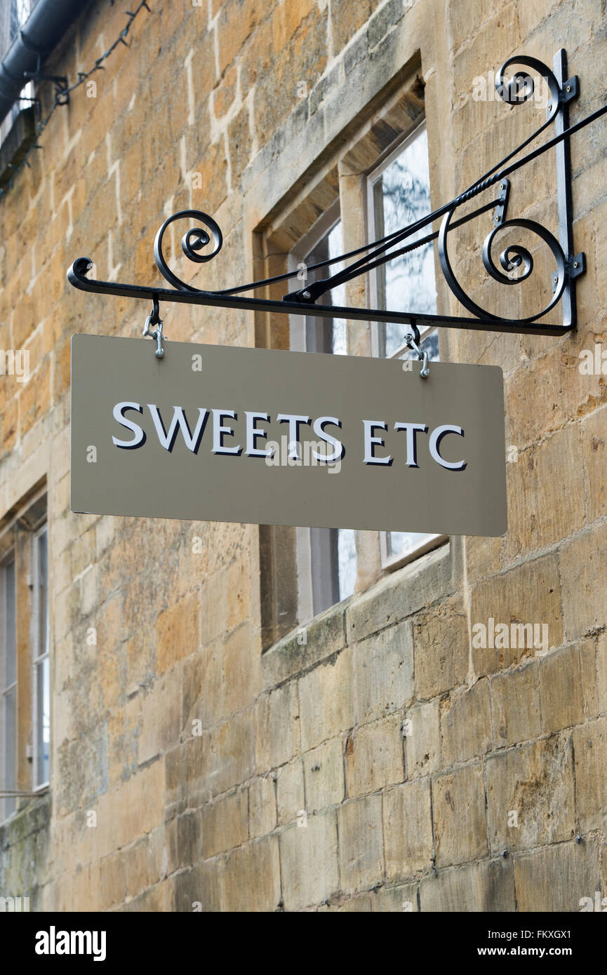 Sweet Shop sign, Moreton in Marsh. Cotswolds, Gloucestershire, England Stock Photo Alamy