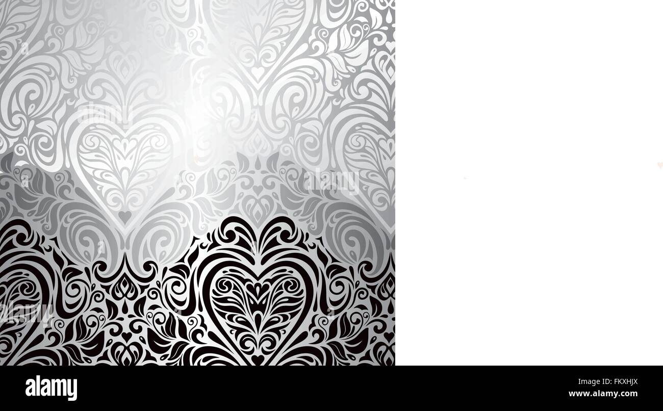 Classic black,white & silver vintage invitation background design template Stock Vector