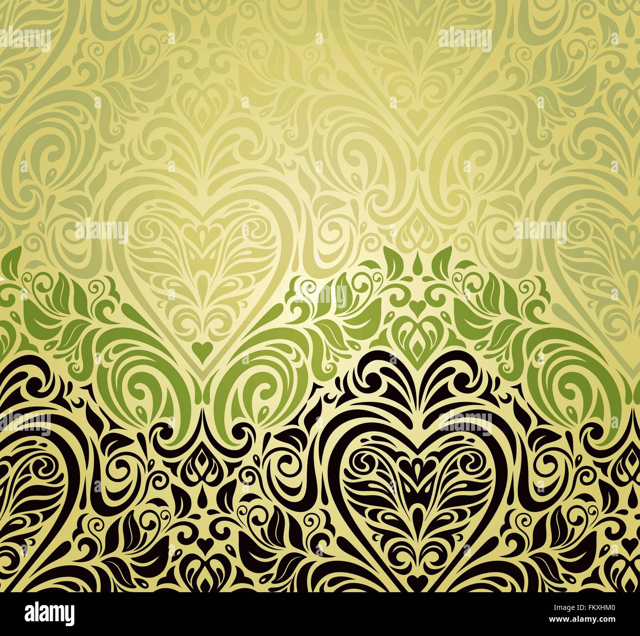 Green Vintage Floral Decorative Invitation Background Design With Hearts Symbol Ornaments Stock Vector Image Art Alamy
