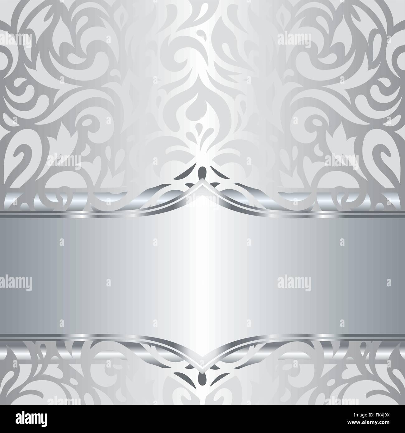 Shiny silver floral decorative holiday vintage invitation wallpaper background design Stock Vector