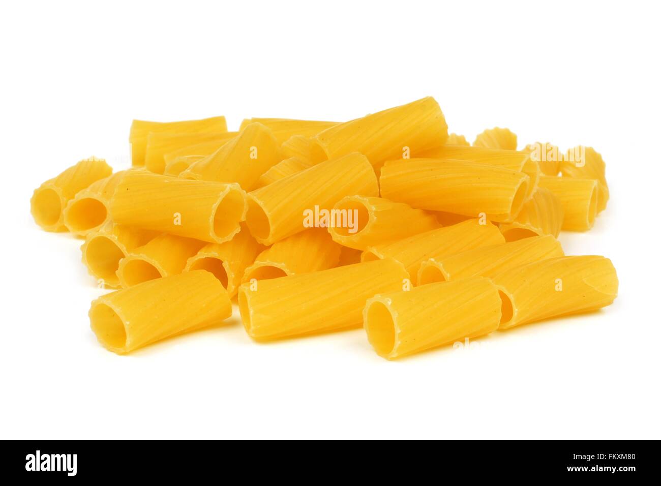 Close up of raw rigatoni on a white background hires stock photography