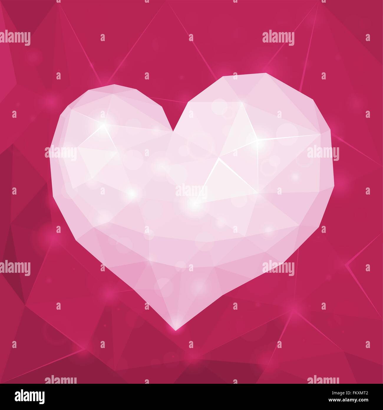 Gorgeous Valentine's day design abstract polygonal geometric Shiny white heart on violet background Stock Vector