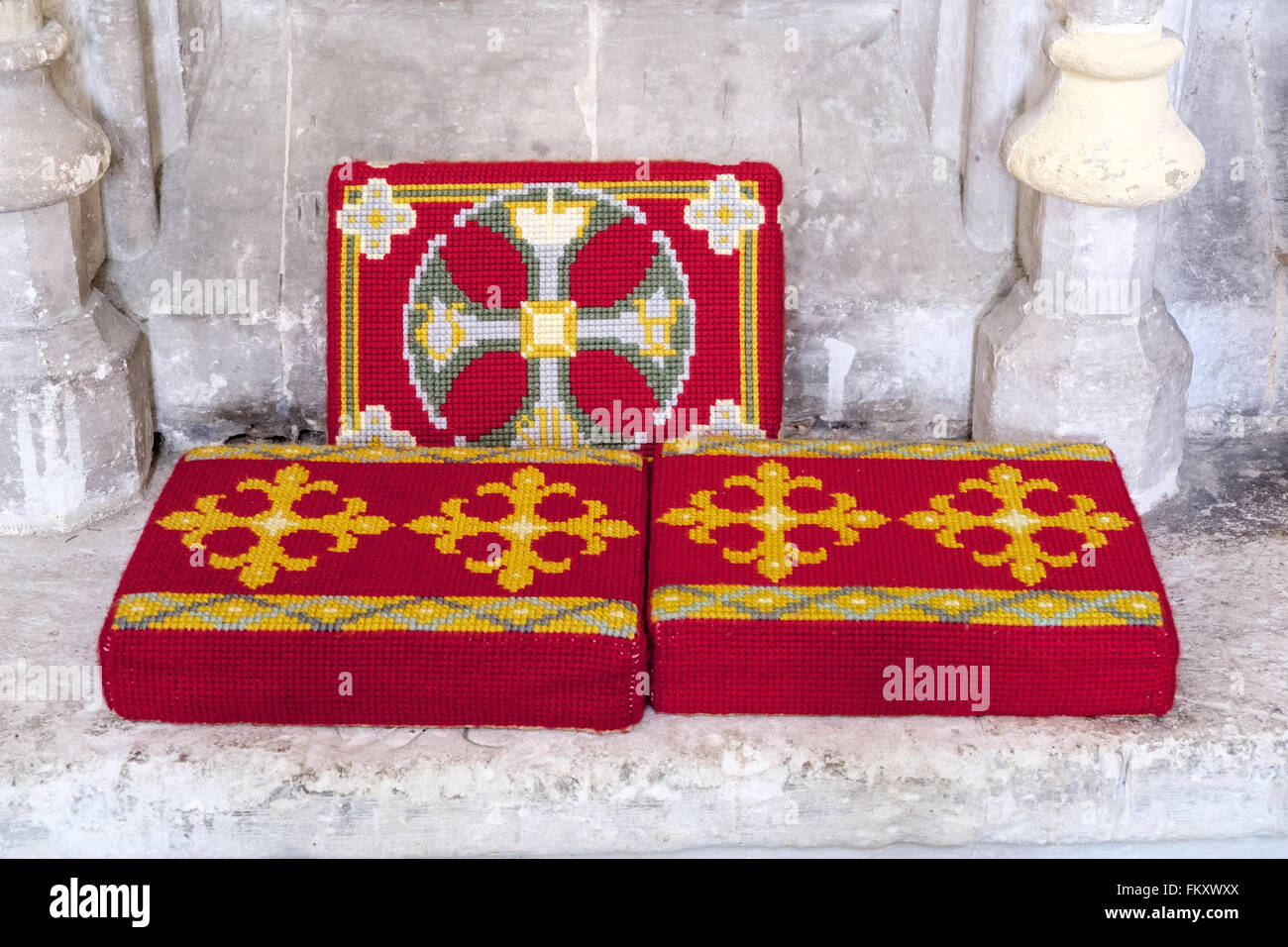 Pew Cushions in Winchester Cathedral Stock Photo