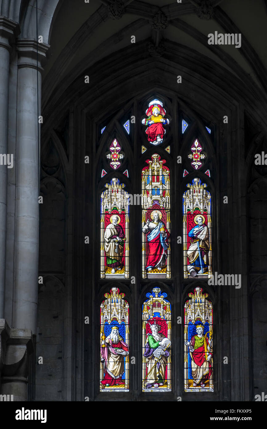 Stained Glass Window in Winchester Cathedral Stock Photo - Alamy