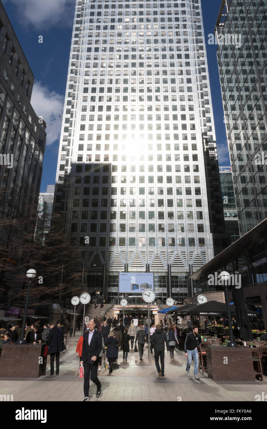 Canary wharf London - business people and modern buildings in the financial district, London UK Stock Photo