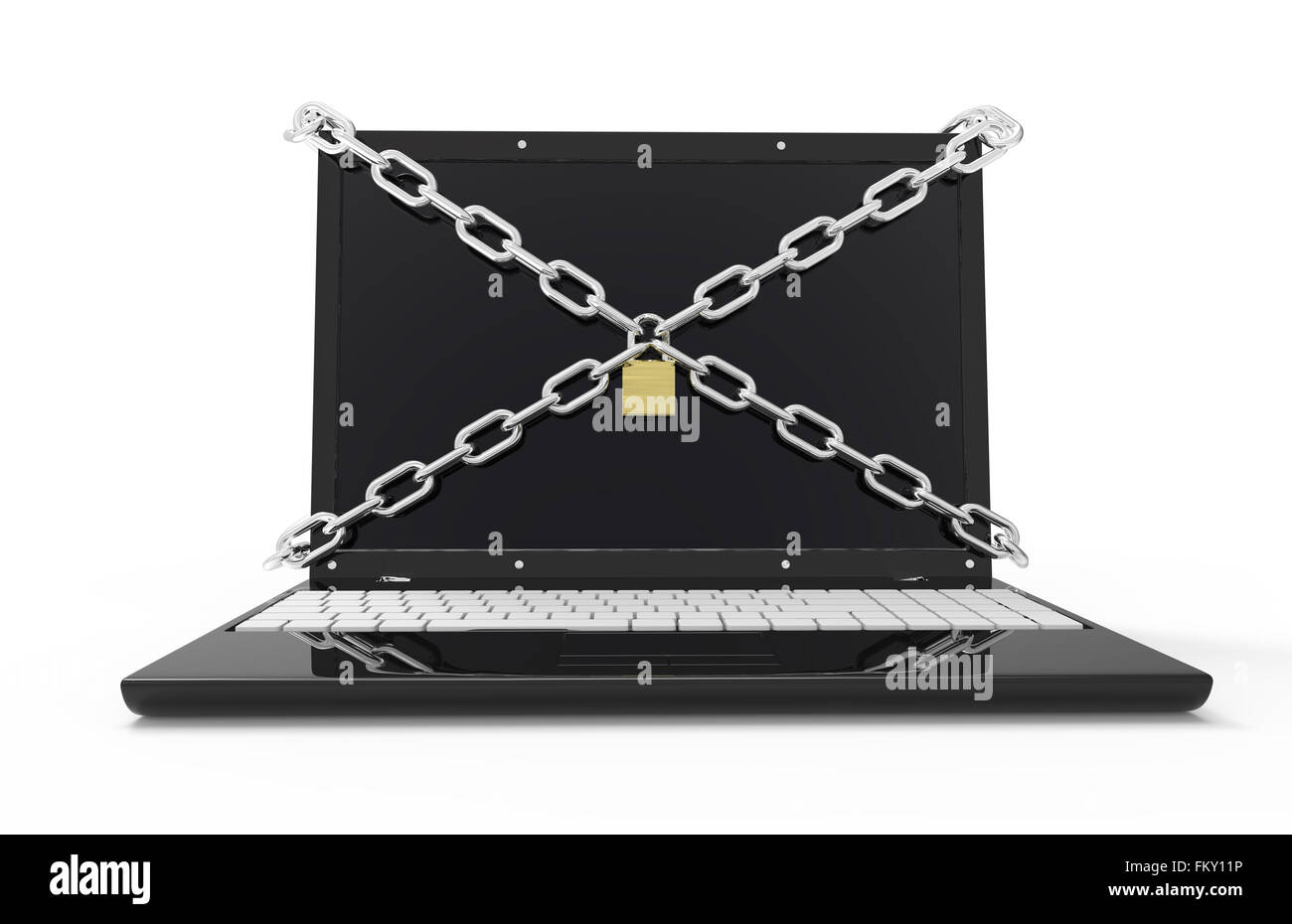 Notebook protected with chain and padlock, isolated on a white ...