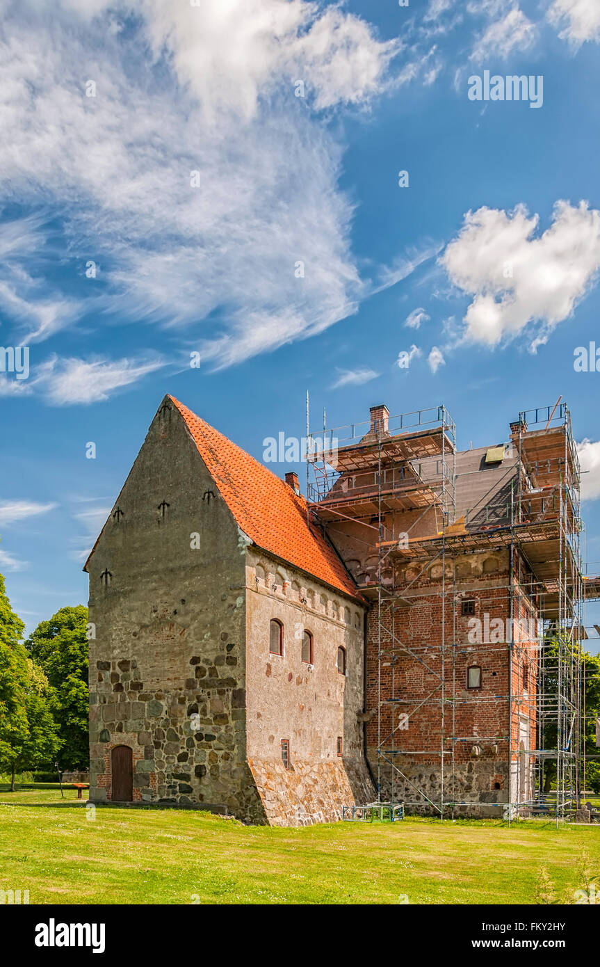 An image of the medieval building of Borgeby slott under renovation in the Skane region of Sweden. Stock Photo