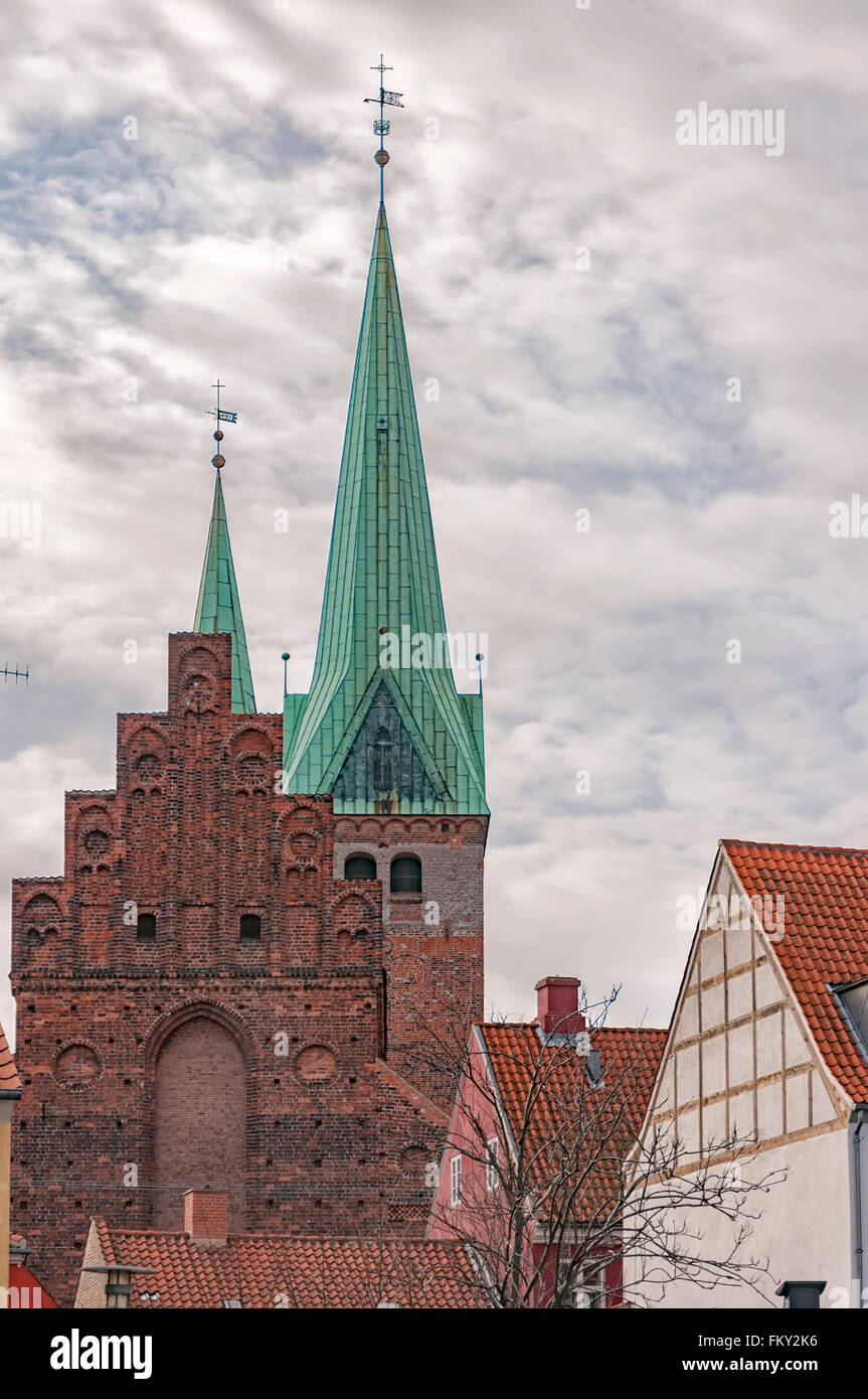 The church of Saint Olaf in the old town of Helsingor in Denmark. Stock Photo