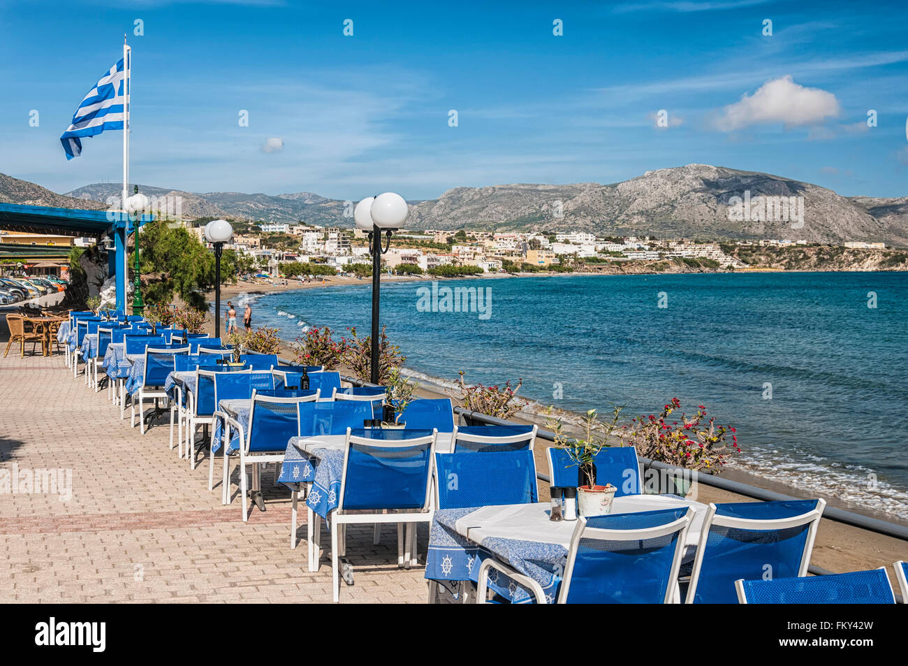 A view of one of the prominade at Makrygialos on the Greek island of Crete. Stock Photo