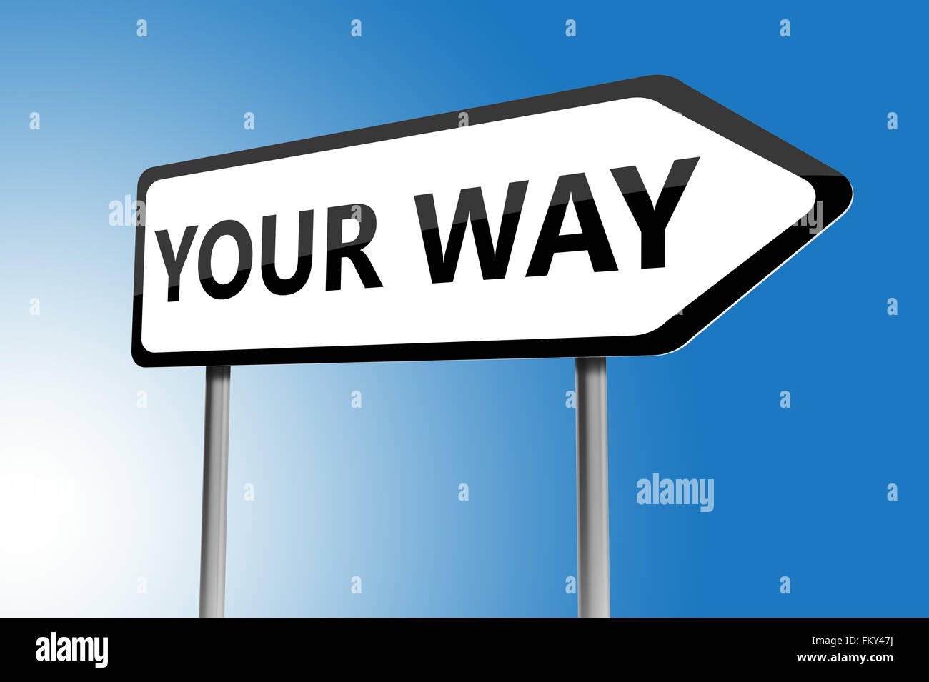 Illustration of your way directions sign on a blue sky Stock Photo Alamy