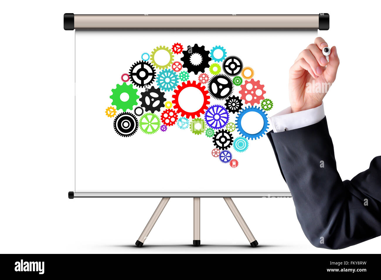 Know how concept with Human brain shape and gears draw on office chalkboard Stock Photo