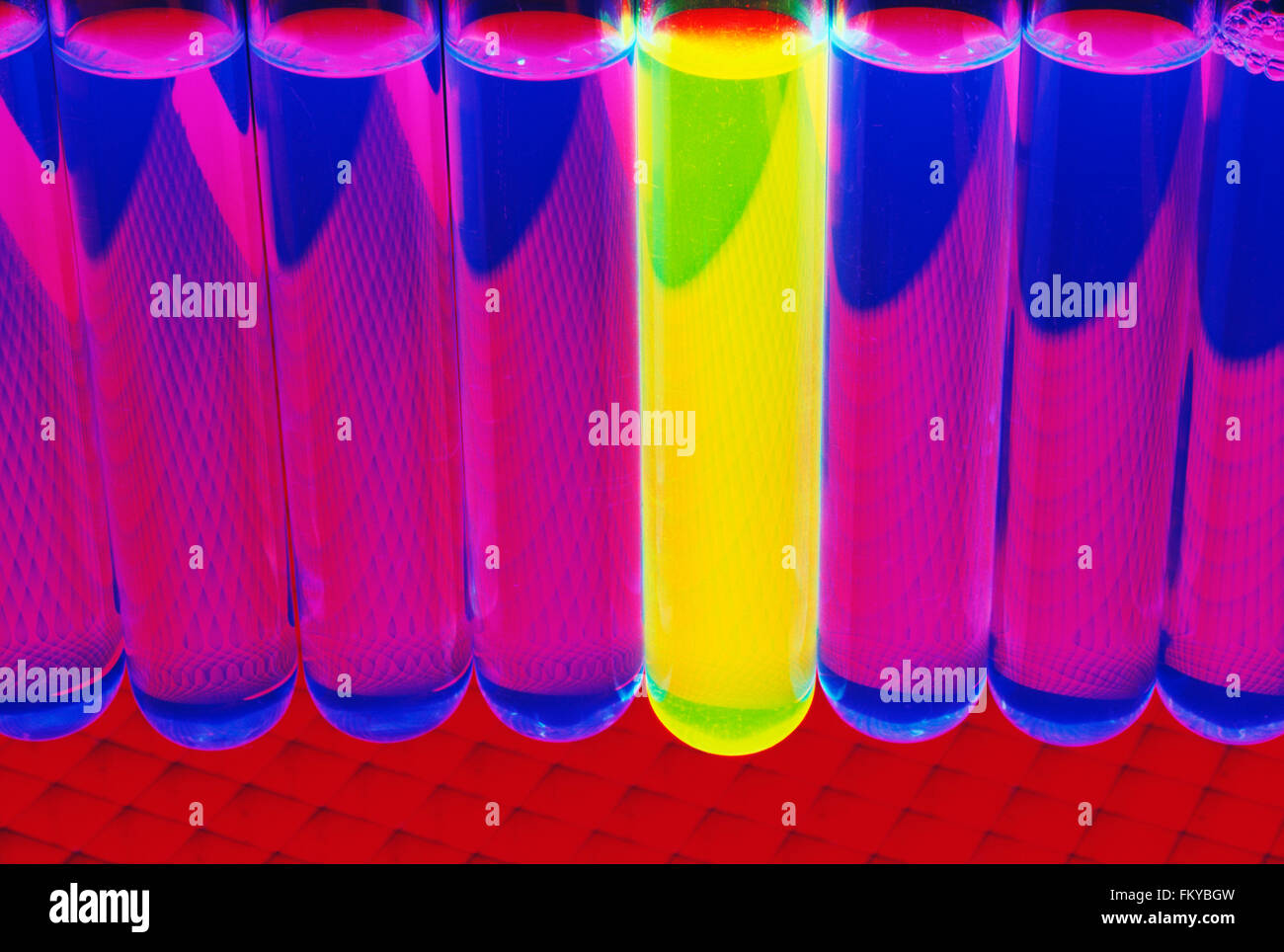 Row of Test Tubes in a test tube rack Stock Photo
