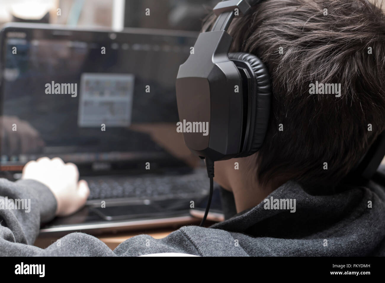 Boy with headphones Stock Photo - Alamy