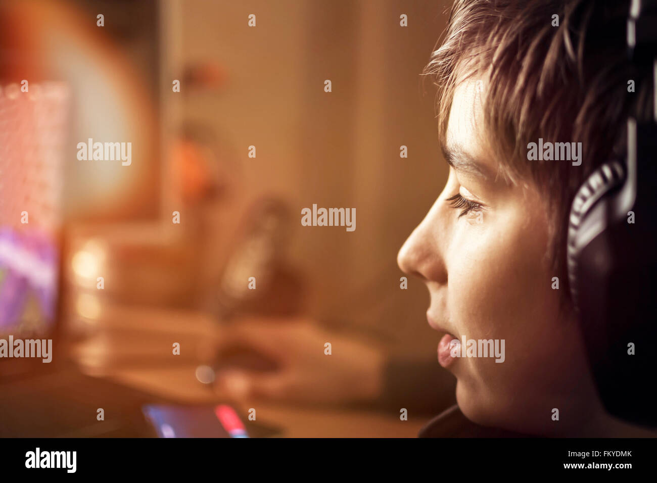 Boy with headphones Stock Photo - Alamy
