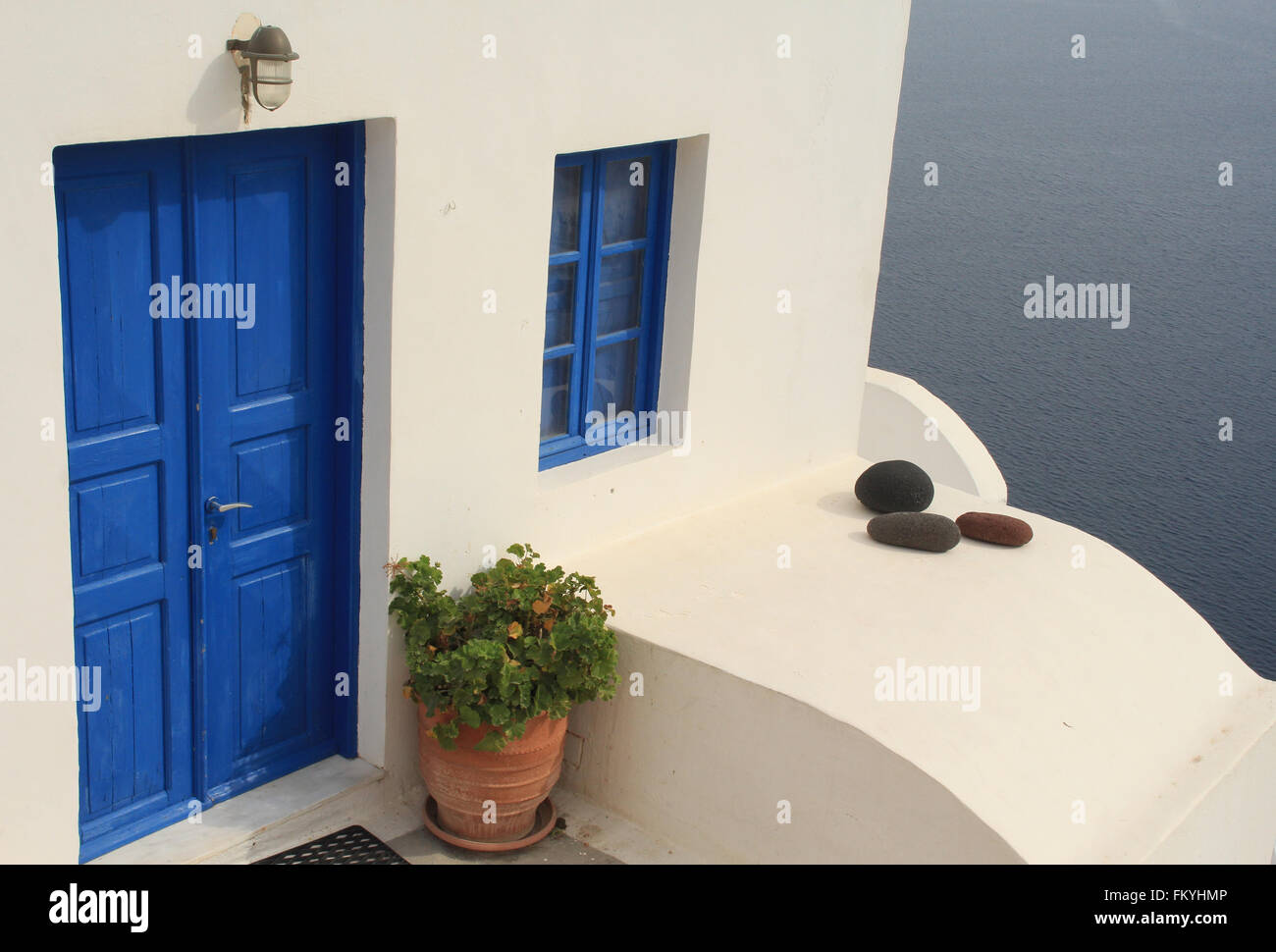 Blue Door And Window Santorini Greek Island Relax Spa