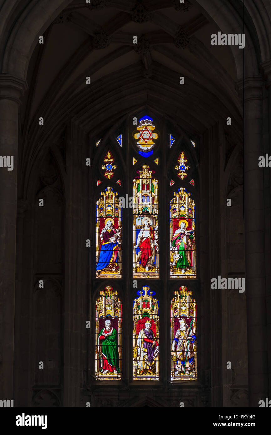 Stained Glass Window in Winchester Cathedral Stock Photo Alamy