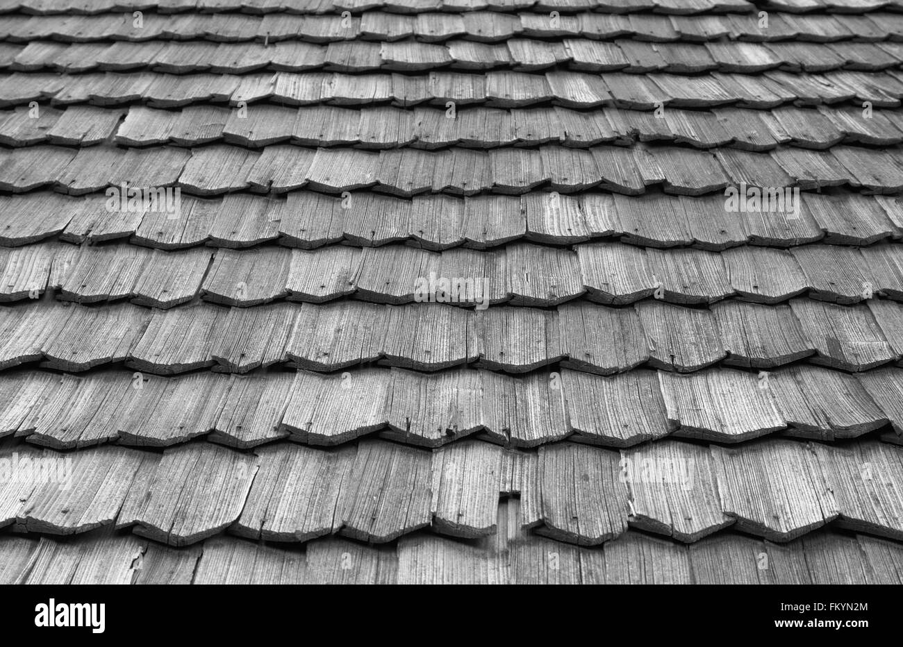 Close-up of the old wood shingle roof Stock Photo