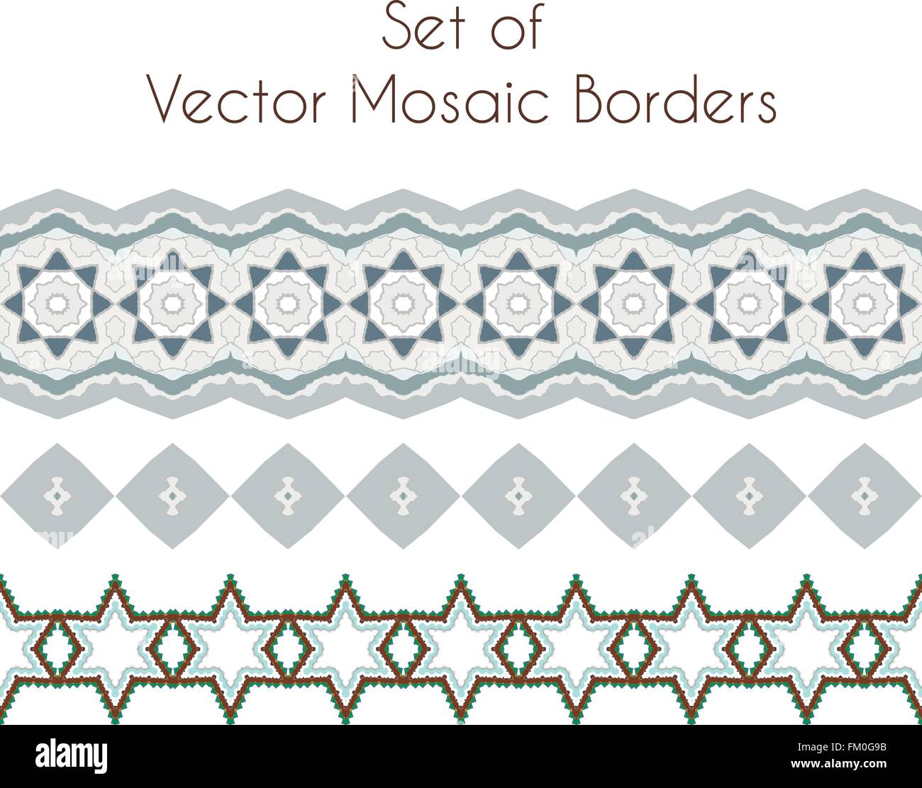 Set of vector exquisite filigree borders or brush style mosaics and inlay Stock Vector