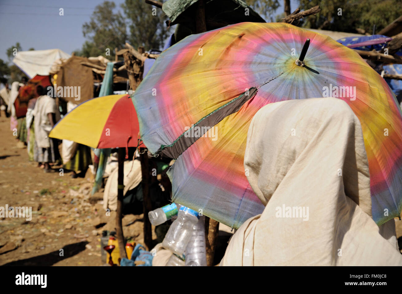 Colorful umbrella at the market of Addi Arkay, Amhara Region, Ethiopia Stock Photo