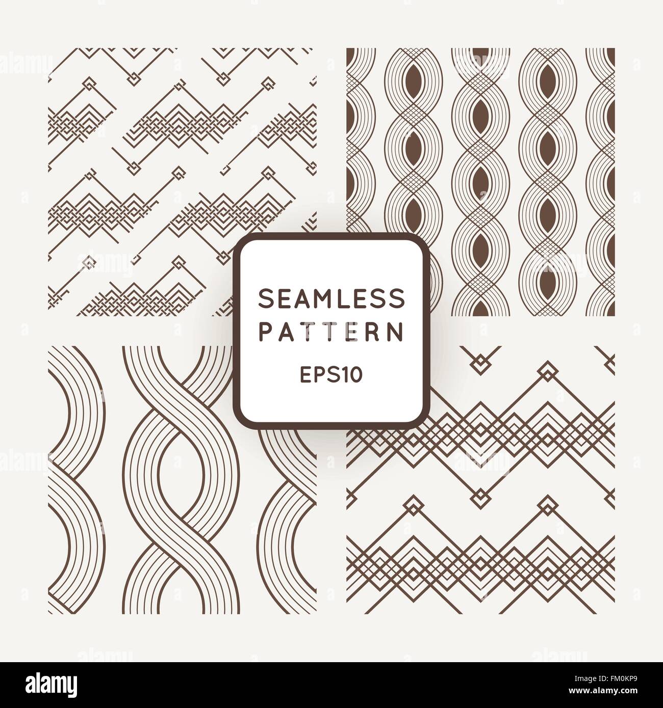 Set of vector seamless patterns with braids, ropes, bounds Stock Vector