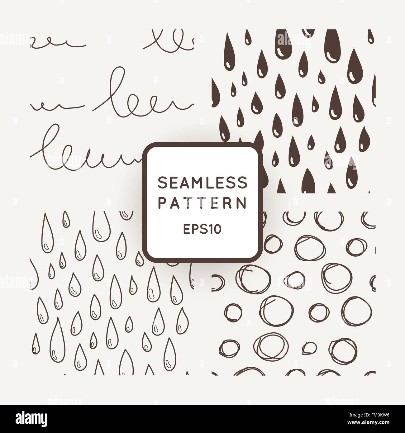 Set of vector seamless patterns with scribbles and raindrops Stock ...
