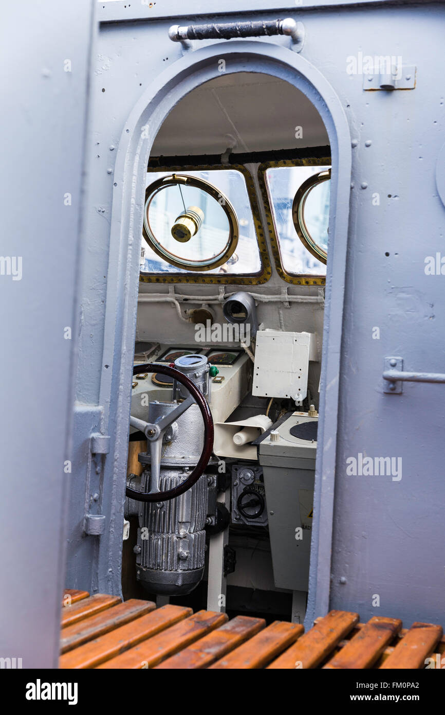 Warship control bridge view, selective focus Stock Photo