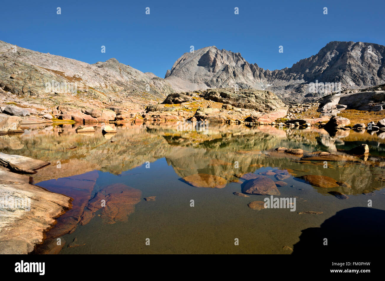 Wyoming Fremont Peak Reflecting In A Small Lake In Indian Basin Of The Wind River Range Of The Bridger Wilderness Area Stock Photo Alamy