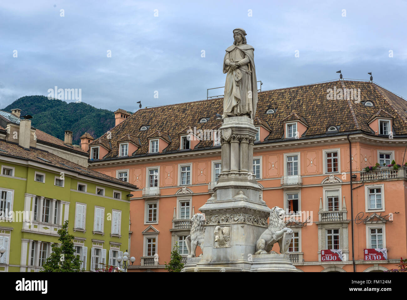 The heart of the old town of Bolzano: Walther Square Stock Photo