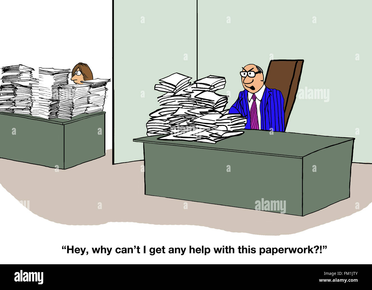 Business cartoon about a selfish boss Stock Photo - Alamy