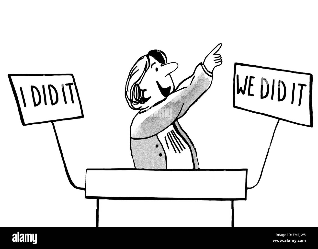 Political cartoon about we did it. Stock Photo