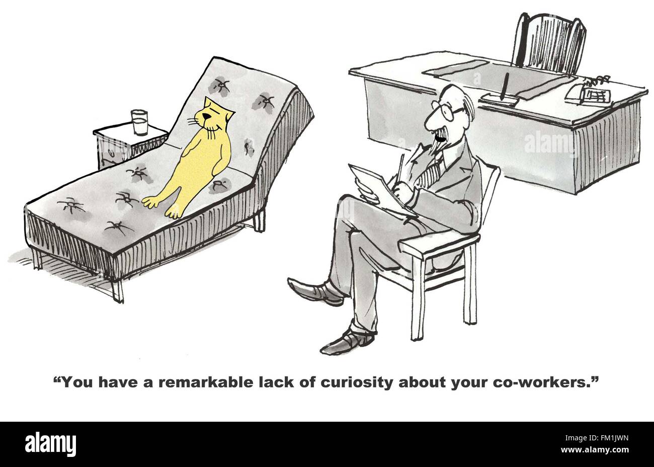 Business cartoon about lack of curiosity. Stock Photo