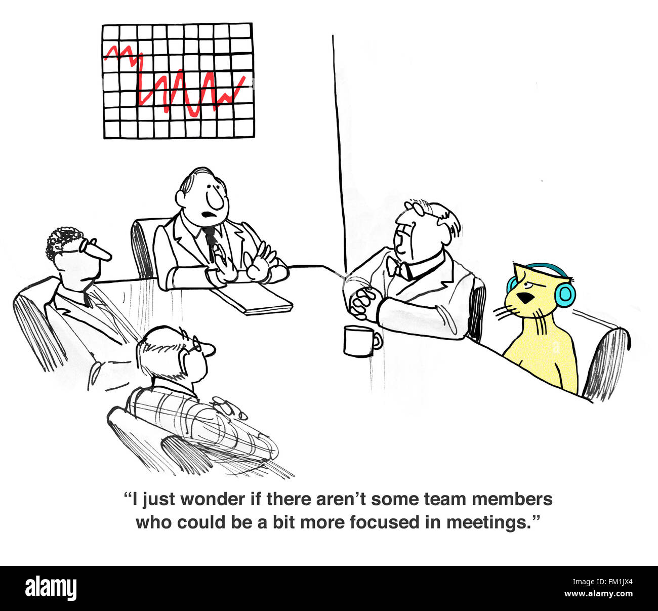 Business cartoon about rude meeting behavior. Stock Photo