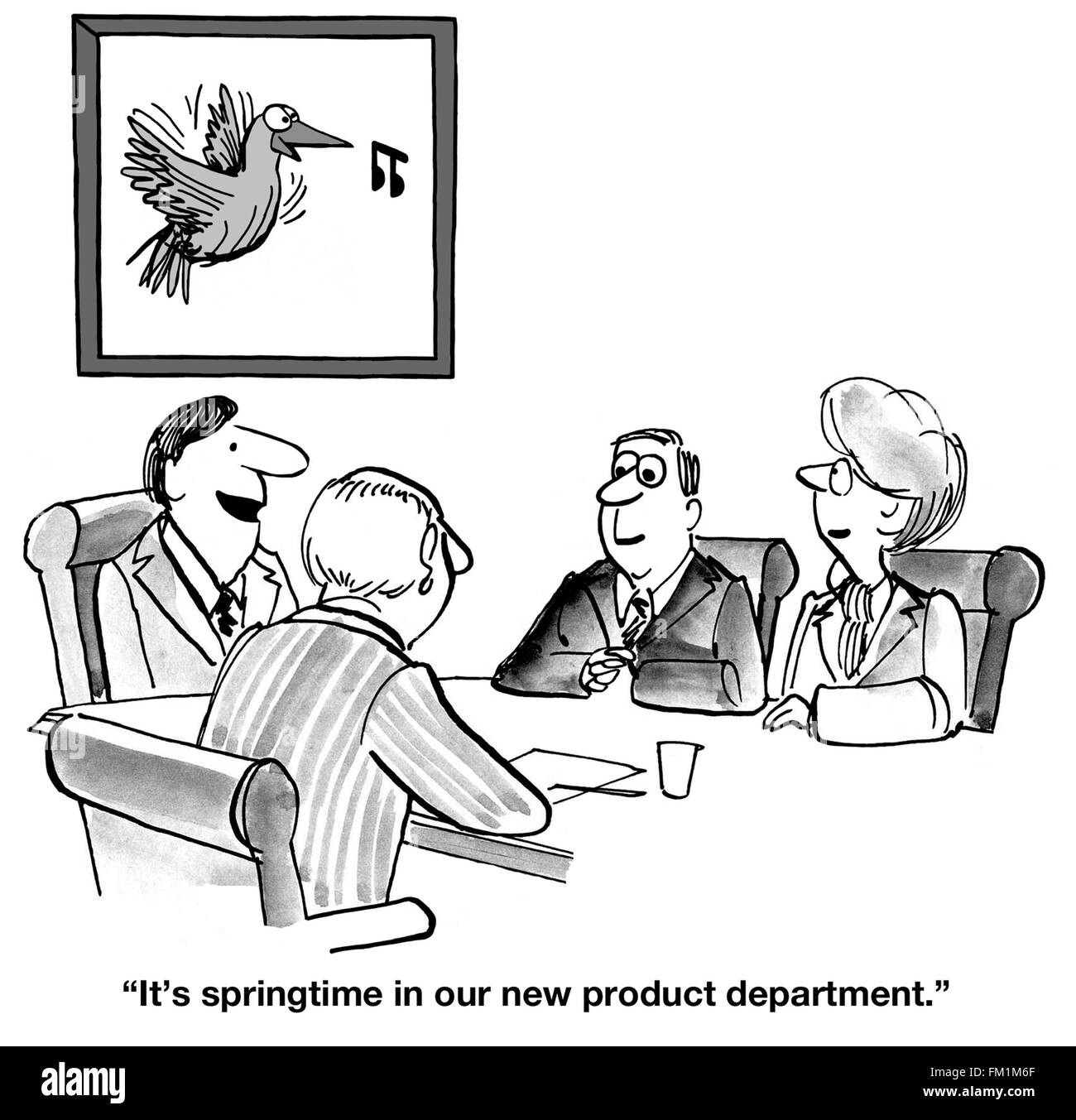 Business cartoon about new products. Stock Photo