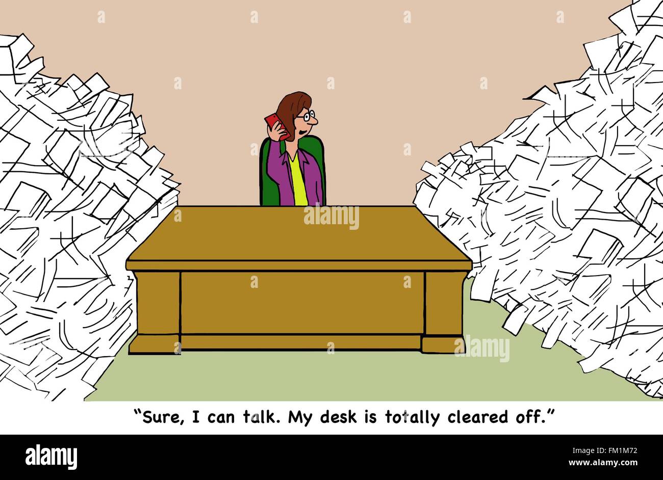 Business cartoon about avoiding paperwork Stock Photo - Alamy