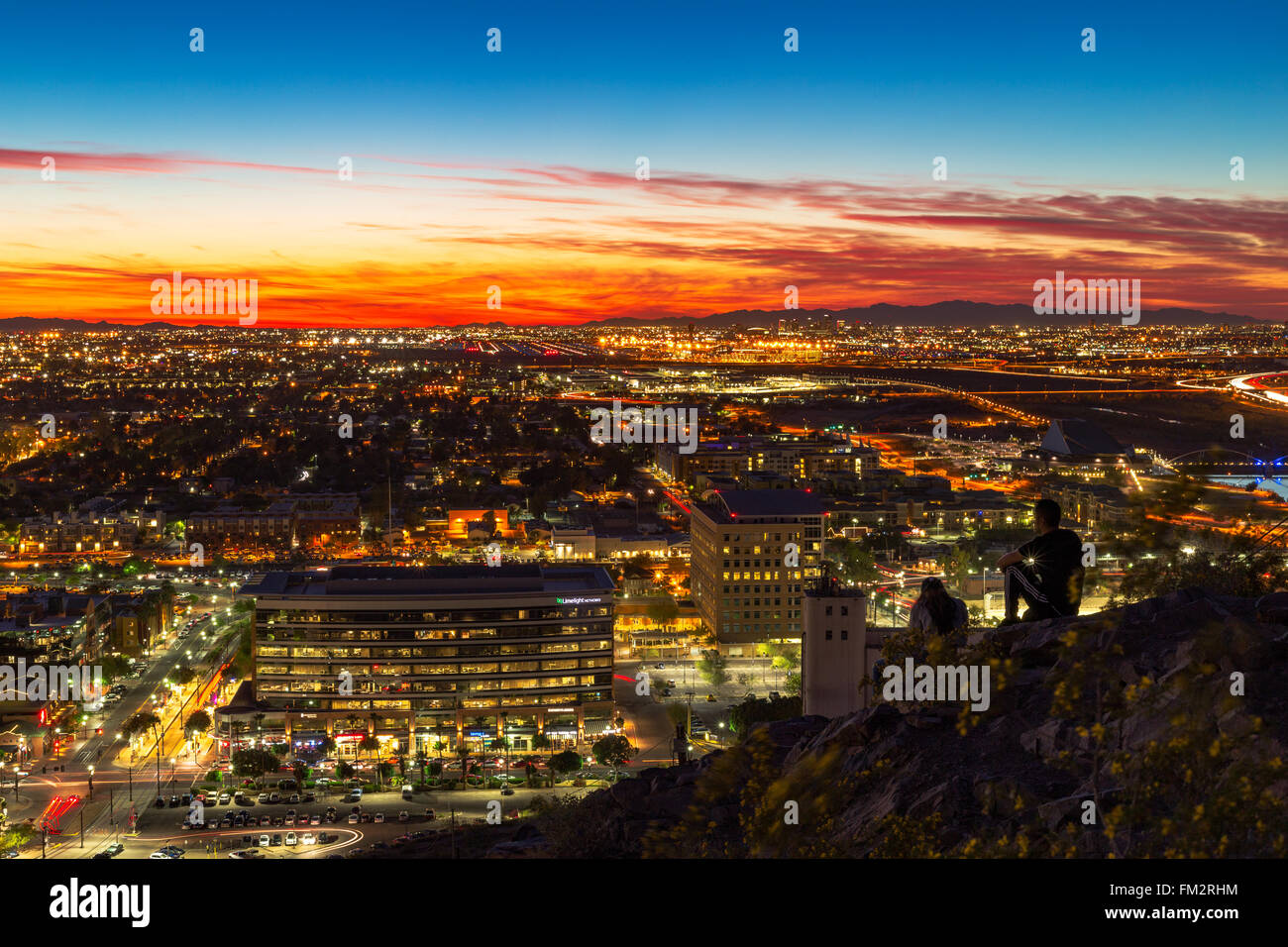 Phoenix, Arizona skyline and city lights viewed from A-Mountain in Tempe, Arizona Stock Photo