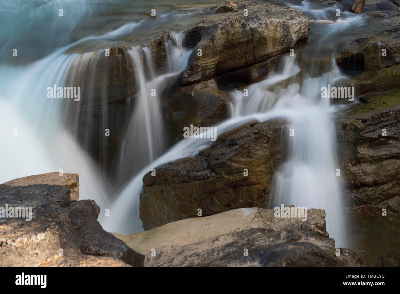 A close up of long exposure of Wapiti water falls Stock Photo