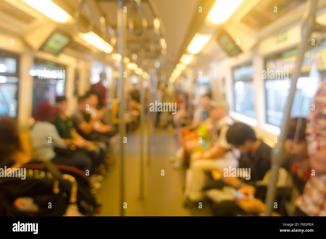 Blurred photo of passengers in sky train Stock Photo