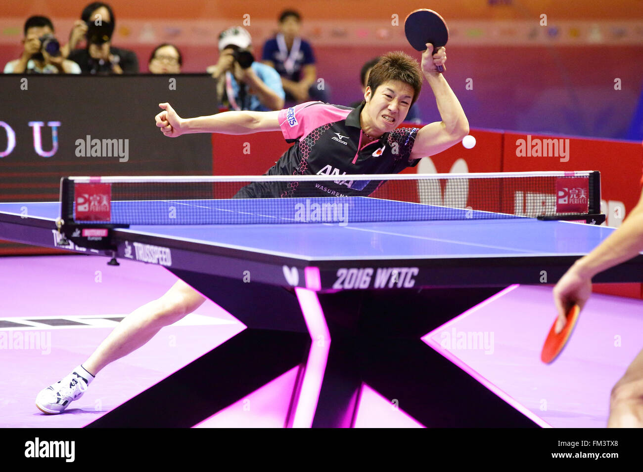 Stadium Malawati, Kuala Lumpur, Malaysia. 6th Mar, 2016. Jun Mizutani  (JPN), MARCH 6, 2016 -Table Tennis : Perfect 2016 World Team Table Tennis  Championships Men's Final match between Japan and China at