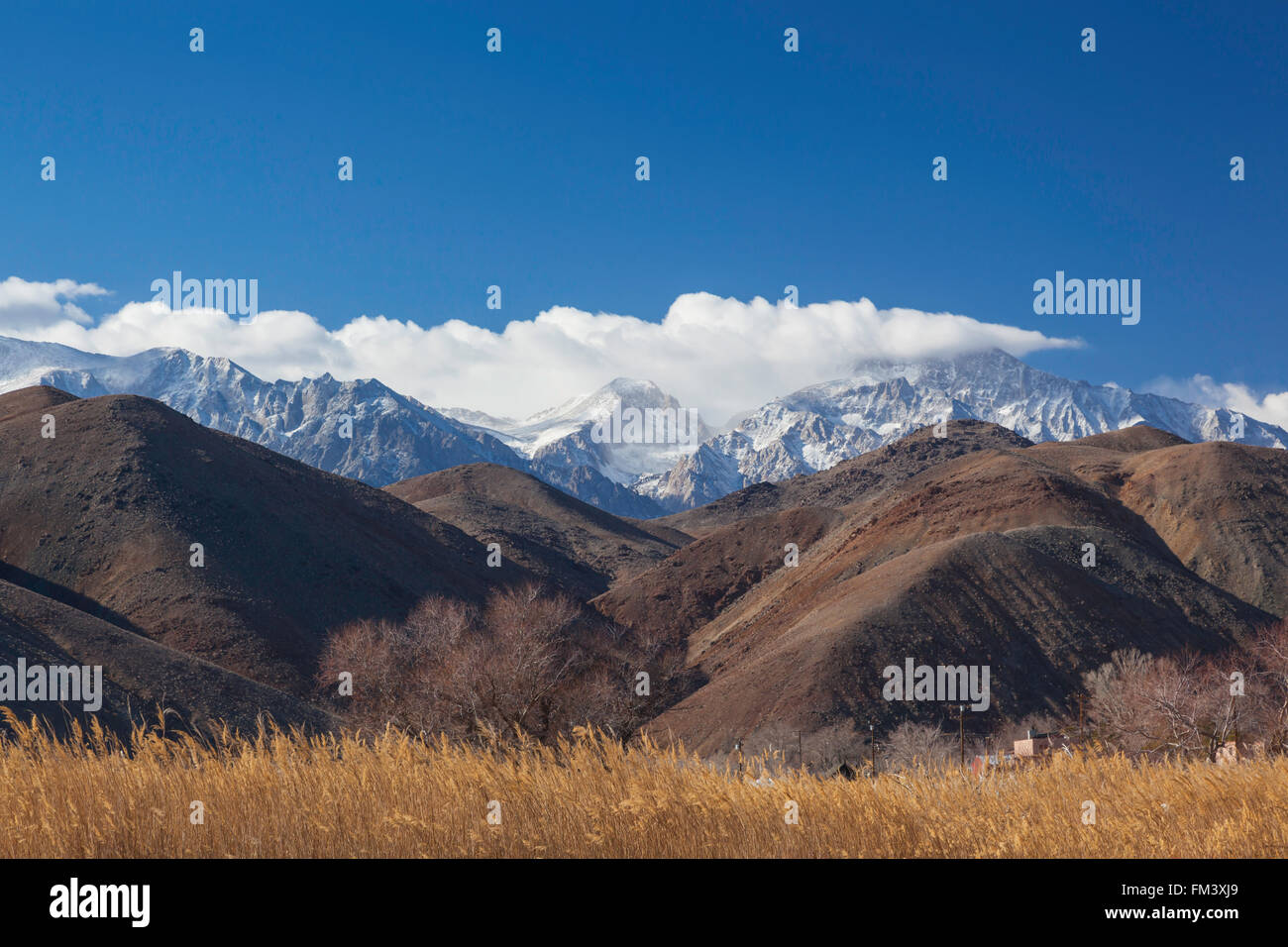 A view of hills and mountains on the east side of the Sierra Nevada Mountain Range, California Stock Photo