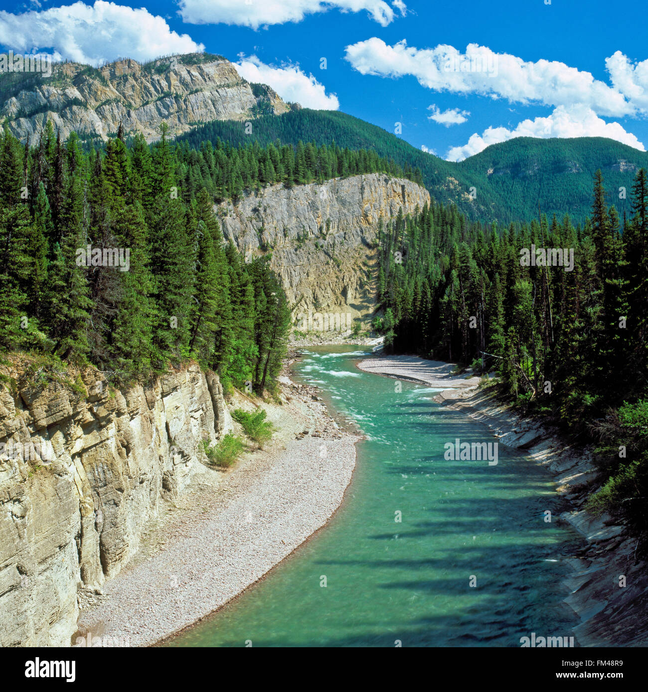 south fork flathead river at bunker creek confluence near hungry horse, montana Stock Photo