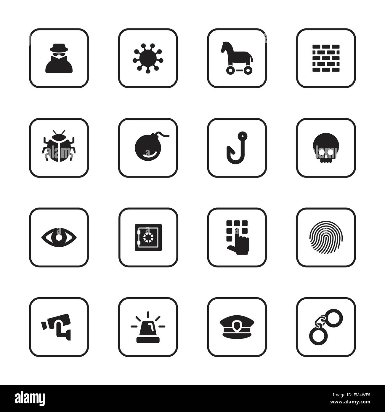 [EPS10] black flat security icon set with rounded rectangle frame for ...