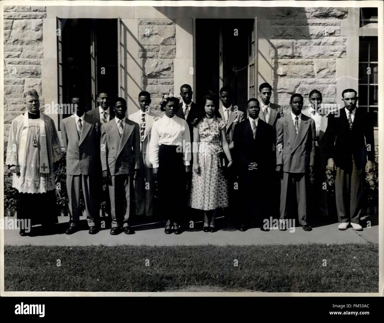 1950 - FCivil Rights ront row, left to right: Rev. John J. Conroy, S.S.J., Joseph Walker, Sidney Cox, Mary Matory, Kathleen Starke, Ansley Malone, Paul Boulding, Daniel Hughes. Back row, left to right, Robert Bonner, James McNeil, Roosevelt Florence, William Robinson, Walter Clark, Jerome Averette. The above group received the Sacrament of Baptism during the month of May '50. © Keystone Pictures USA/ZUMAPRESS.com/Alamy Live News Stock Photo