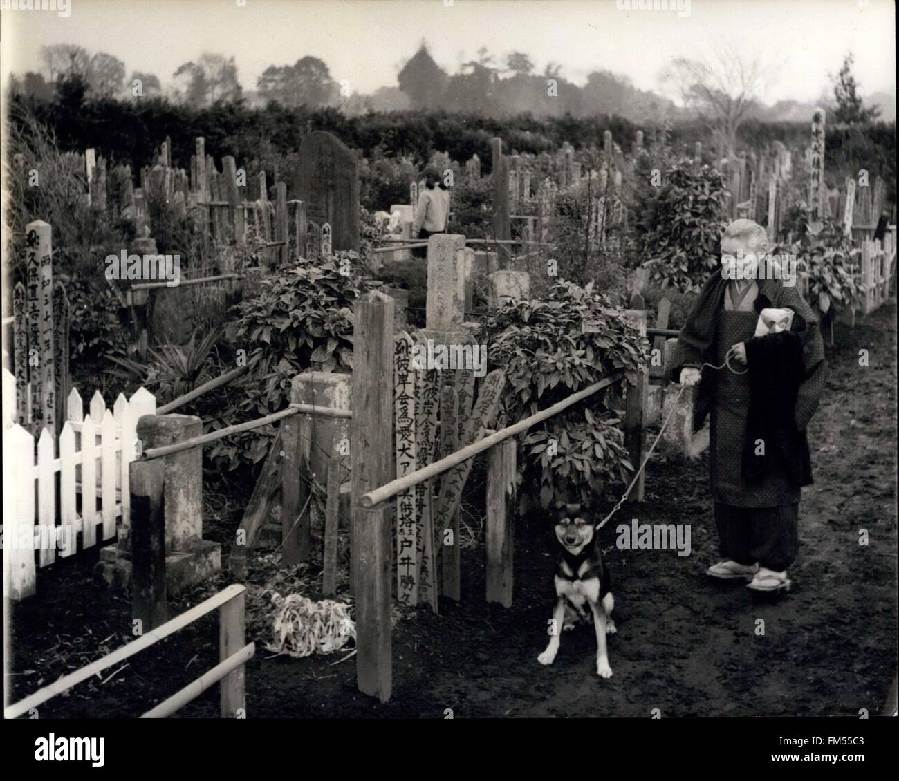 1968 - A Japanese Animal Cemetery: An old lady brings along her new pet dog to visit the grave of her late canine companion. © Keystone Pictures USA/ZUMAPRESS.com/Alamy Live News Stock Photo