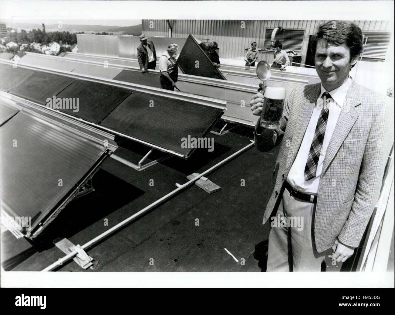 1978 - Solar-Energy to brew beer: The first great solar-installation in a West-german brewery: The brewers of West-Germany are conscious in energy. As the first enterprise in West-Germany, a brewery in Neimarkt/Upper Palatinate had built in a solar-installation. The futuristical pilots-project is supposed by the Bavarian Ministry of Economical and Traffic: As a beginning of use of solar-energy not only in breweries, but in the whole sphere of economy. The 64 square-meters hybrid-collectors producers hot air fro the malt-preparing or hot water for moisten the barley, the bottle-and barrel-washi Stock Photo