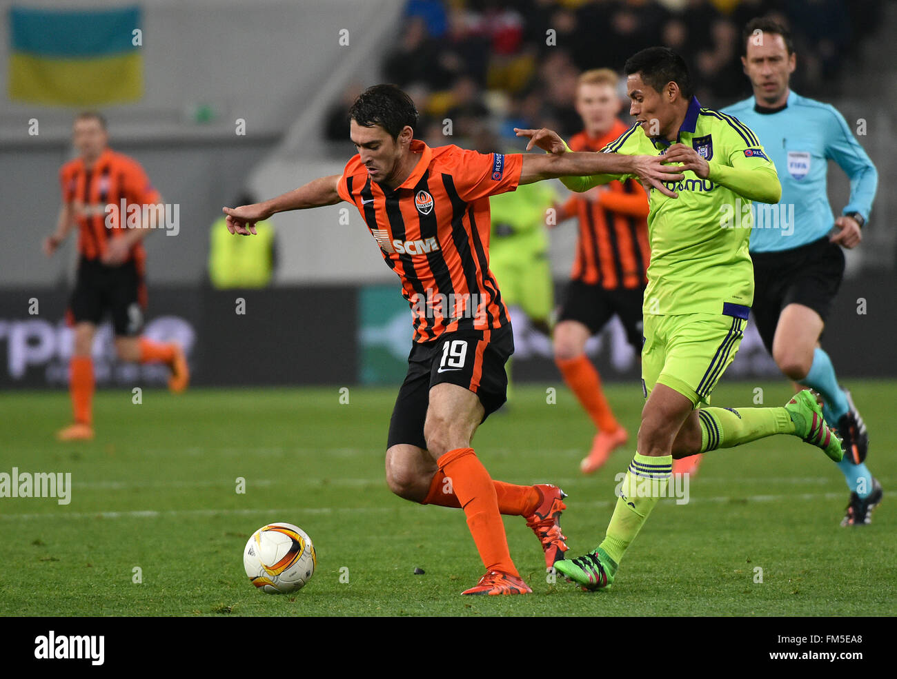 Lviv, Ukraine. 10th March, 2016. UEFA Europa League round of 16, first leg soccer match between Shakhtar Donetsk and Anderlecht at the Arena Lviv stadium in Lviv, Ukraine, 10 March 2016. Credit:  Mykola Tys/Alamy Live News Stock Photo