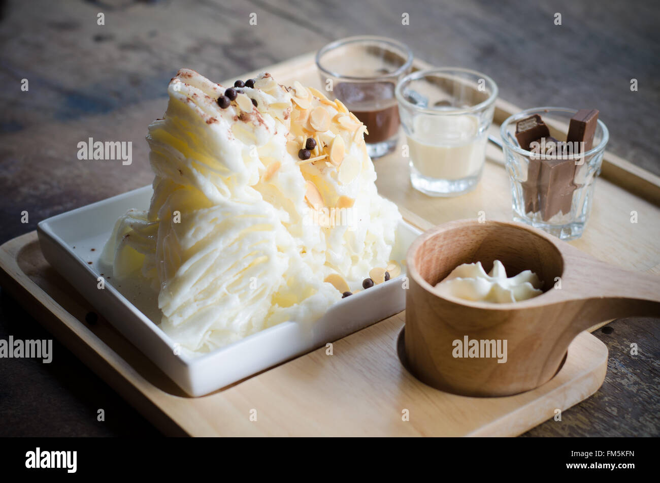 Ice frappe with milk flavored and almond(Chui hoah-Bing) Stock Photo