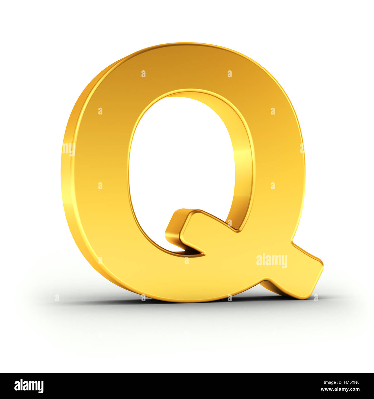 The Letter Q as a polished golden object over white background with clipping path for quick and accurate isolation. Stock Photo
