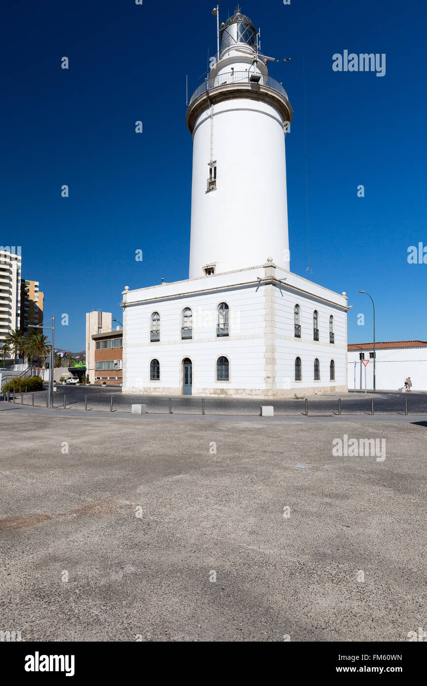 White lighthouse in Malaga, Spain Stock Photo - Alamy